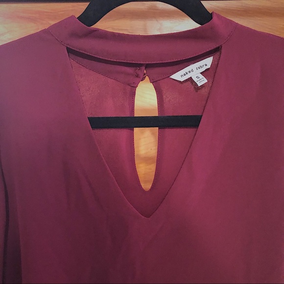 Naked Zebra- ruffle sleeve keyhole blouse - Picture 2 of 4